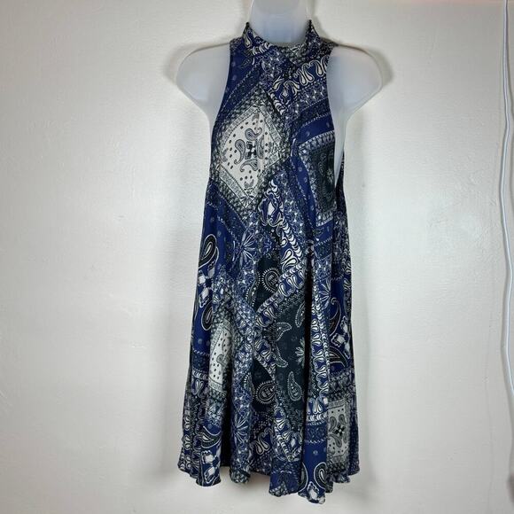 Intimately Free People Beaux Slip Dress Small Blue Bandanna Print Mini Boho - Picture 4 of 12